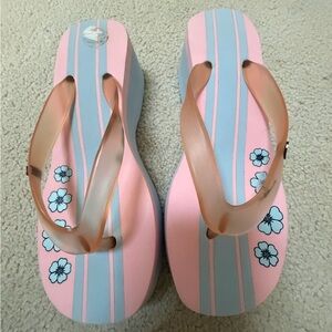 Rare brand, new never worn Tommy Hilfiger Pink and Blue Floral Wedge Sandals